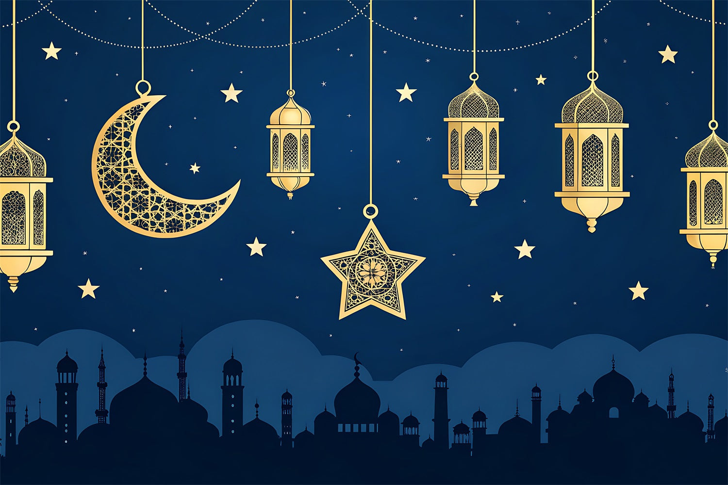 Ramadan Backdrops Goldener Halbmond Laterne Nacht Backdrop GQ3-33