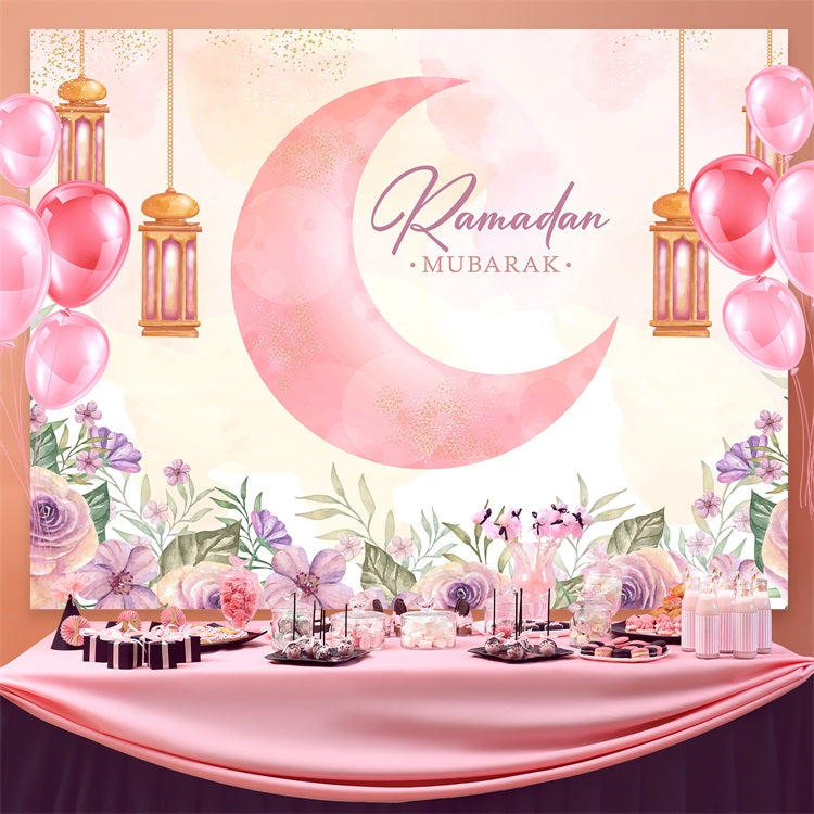 Ramadan Backdrops Aquarell Mondsichel Laternen Floral Backdrop GQ3-35