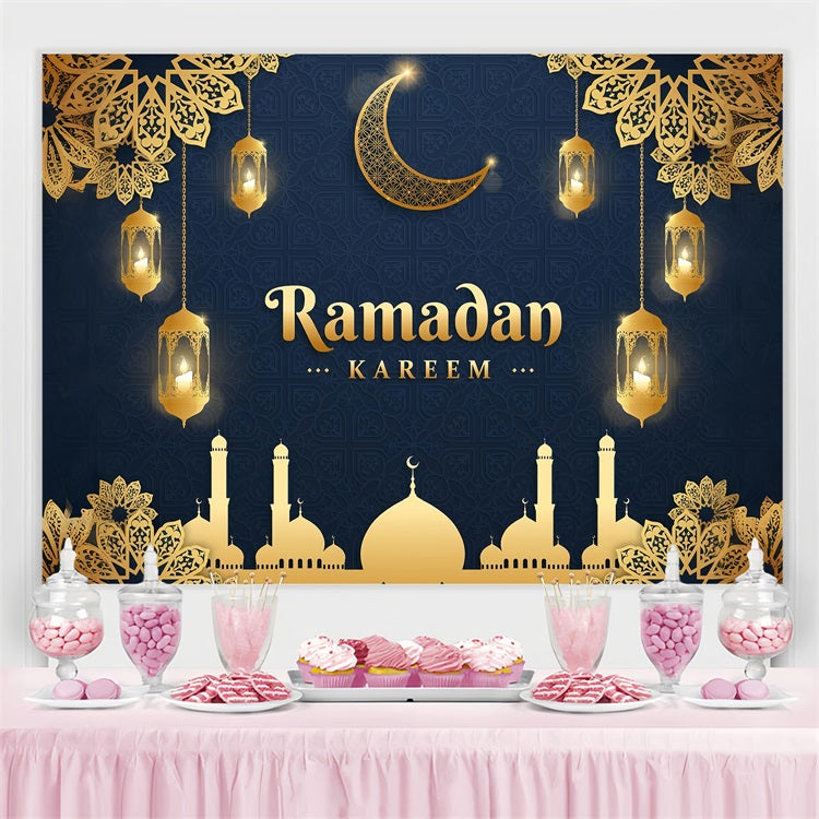 Ramadan Backdrops Goldene Laternen Moschee Silhouette Backdrop GQ3-37