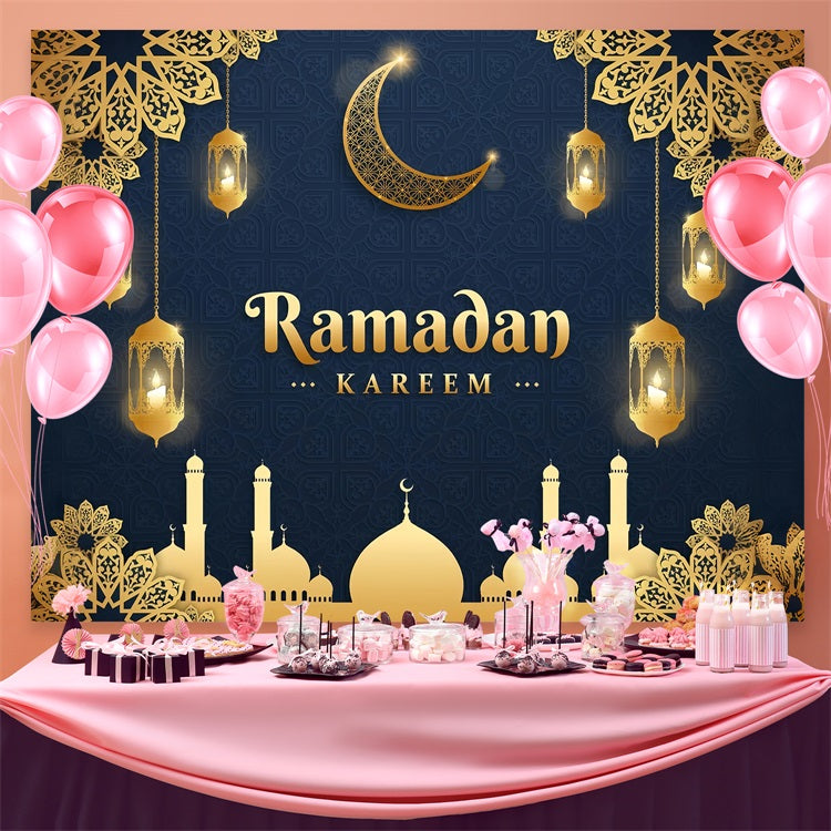 Ramadan Backdrops Goldene Laternen Moschee Silhouette Backdrop GQ3-37