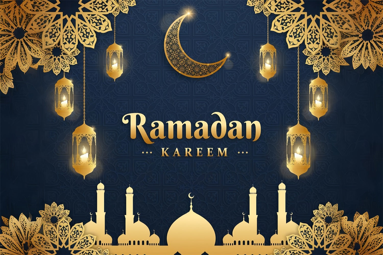 Ramadan Backdrops Goldene Laternen Moschee Silhouette Backdrop GQ3-37