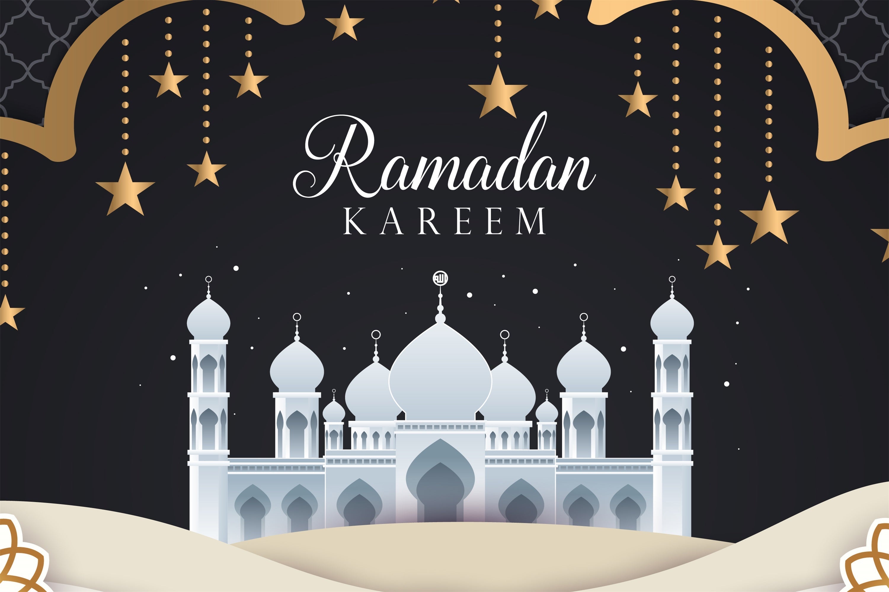 Ramadan Mubarak Backdrop Weiße Moschee Nacht Backdrop GQ3-40