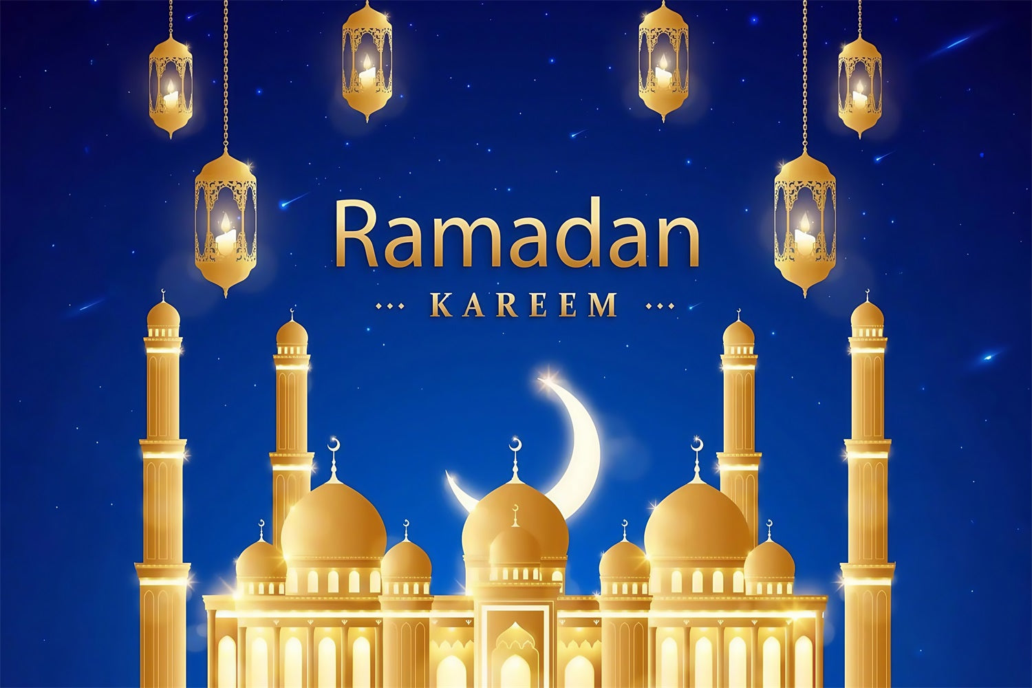 Ramadan Backdrops Majestätische Goldene Moschee Laternen Backdrop GQ3-42