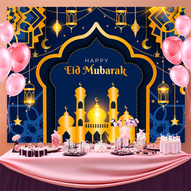 Eid Mubarak Backdrop Tiefblau Gold Moschee Eid Backdrop GQ3-67