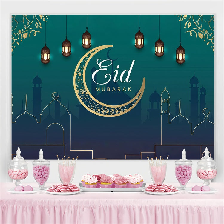 Eid Mubarak Backdrop Elegant Halbmond Grün Eid Backdrop GQ3-69