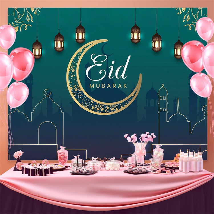 Eid Mubarak Backdrop Elegant Halbmond Grün Eid Backdrop GQ3-69