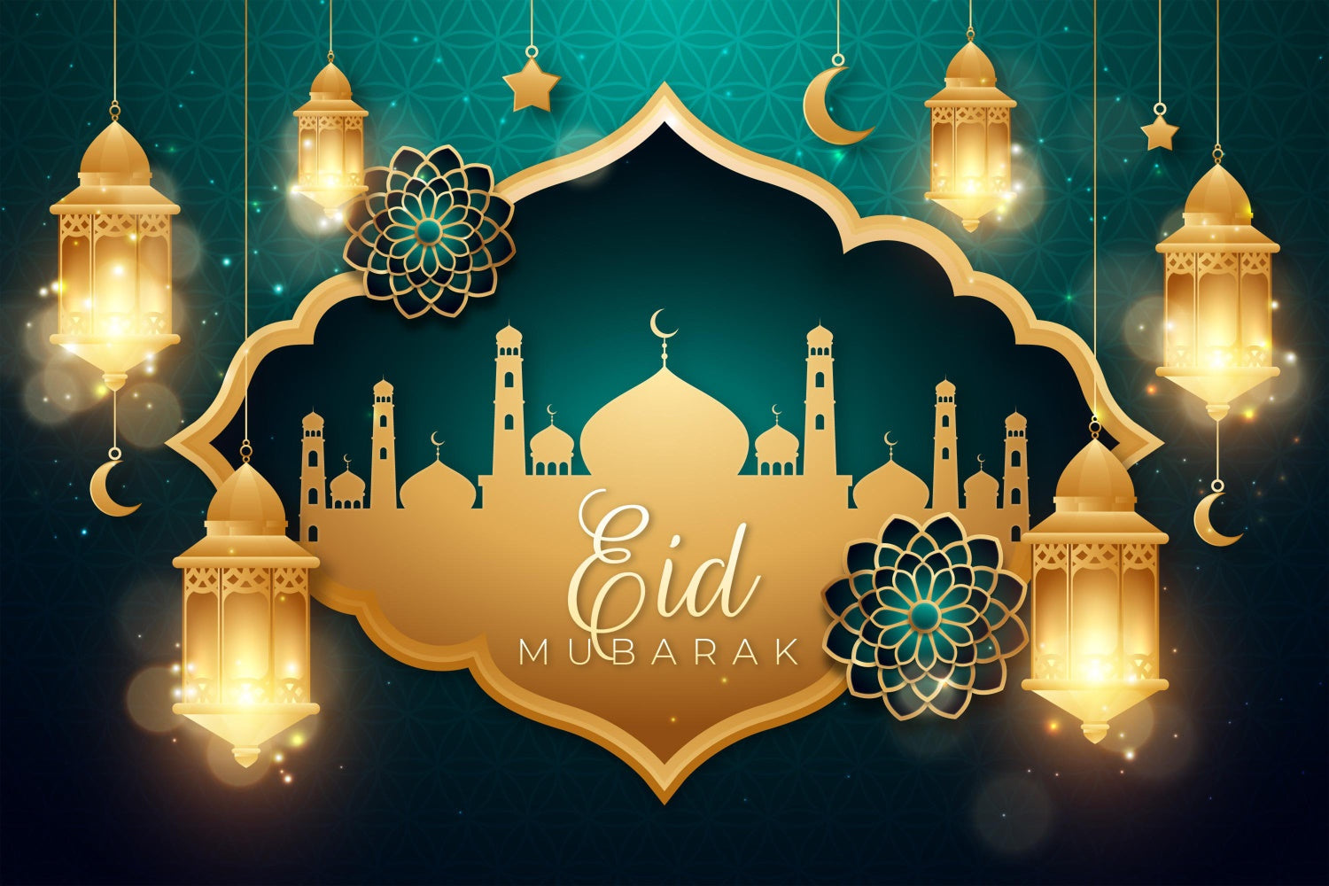 Eid Mubarak Backdrop Luxuriöse Gold Moschee Laterne Backdrop GQ3-70