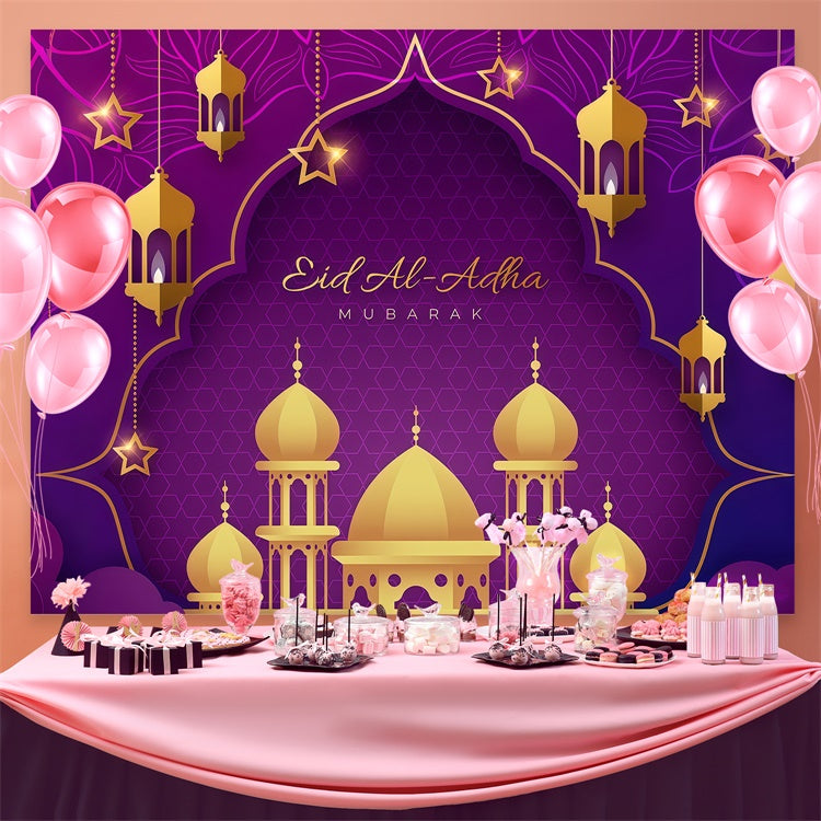 Eid Mubarak Backdrop Eleganter goldener Torbogen Lila Backdrop GQ3-74