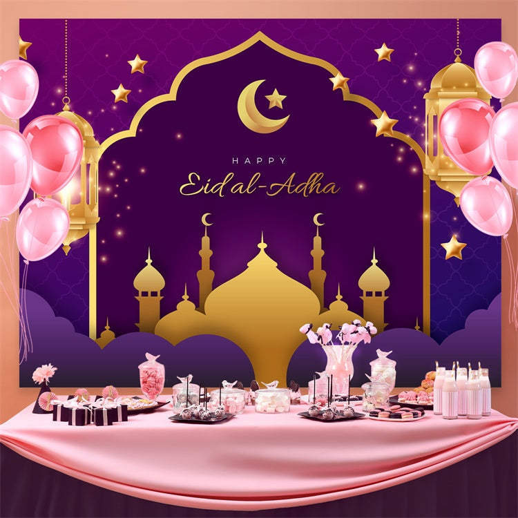 Eid Mubarak Backdrop Königlich Lila Halbmond Eid Backdrop GQ3-76