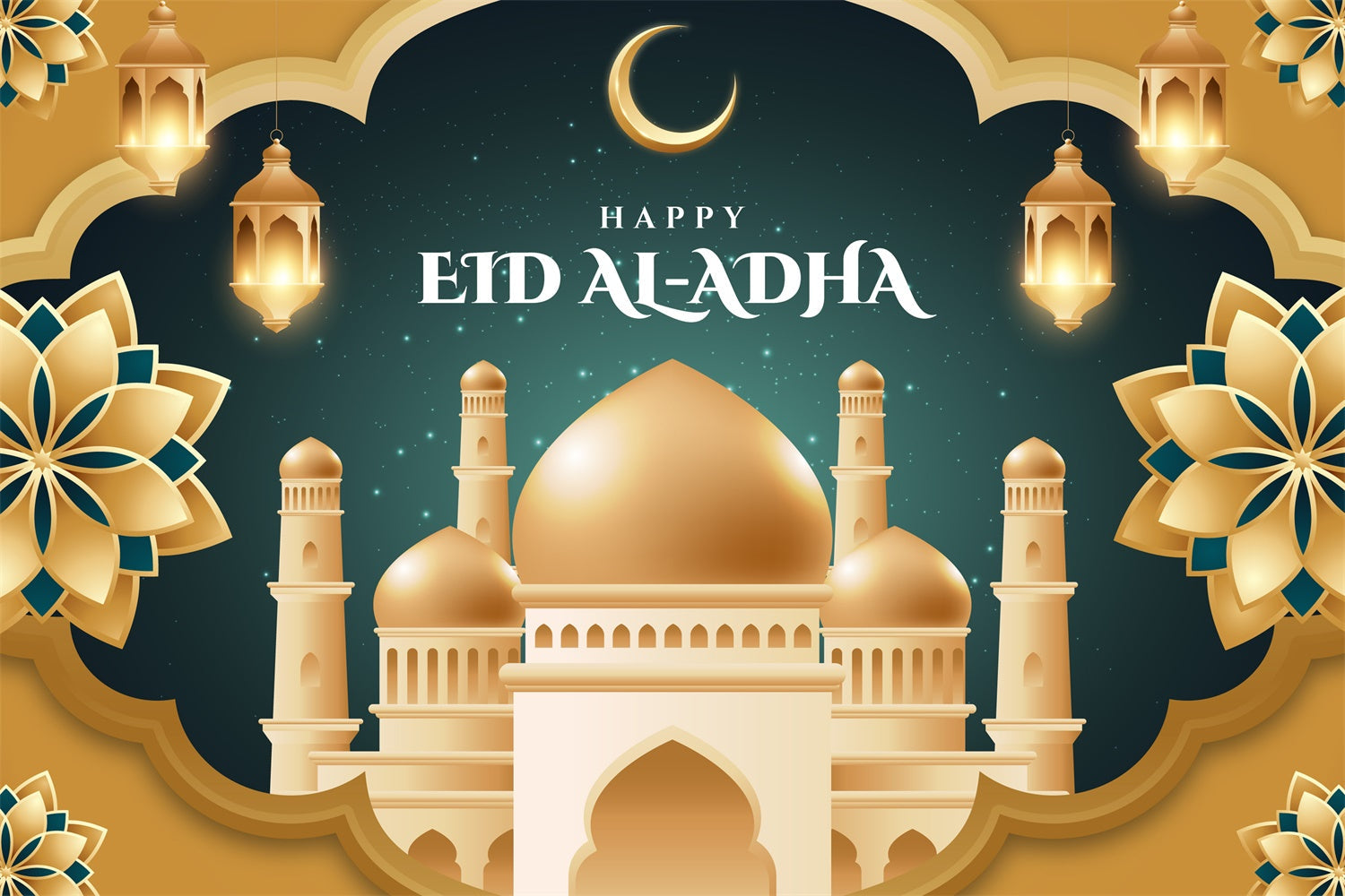 Eid Mubarak Backdrop Grün Gold Luxuriöser Eid Backdrop GQ3-79