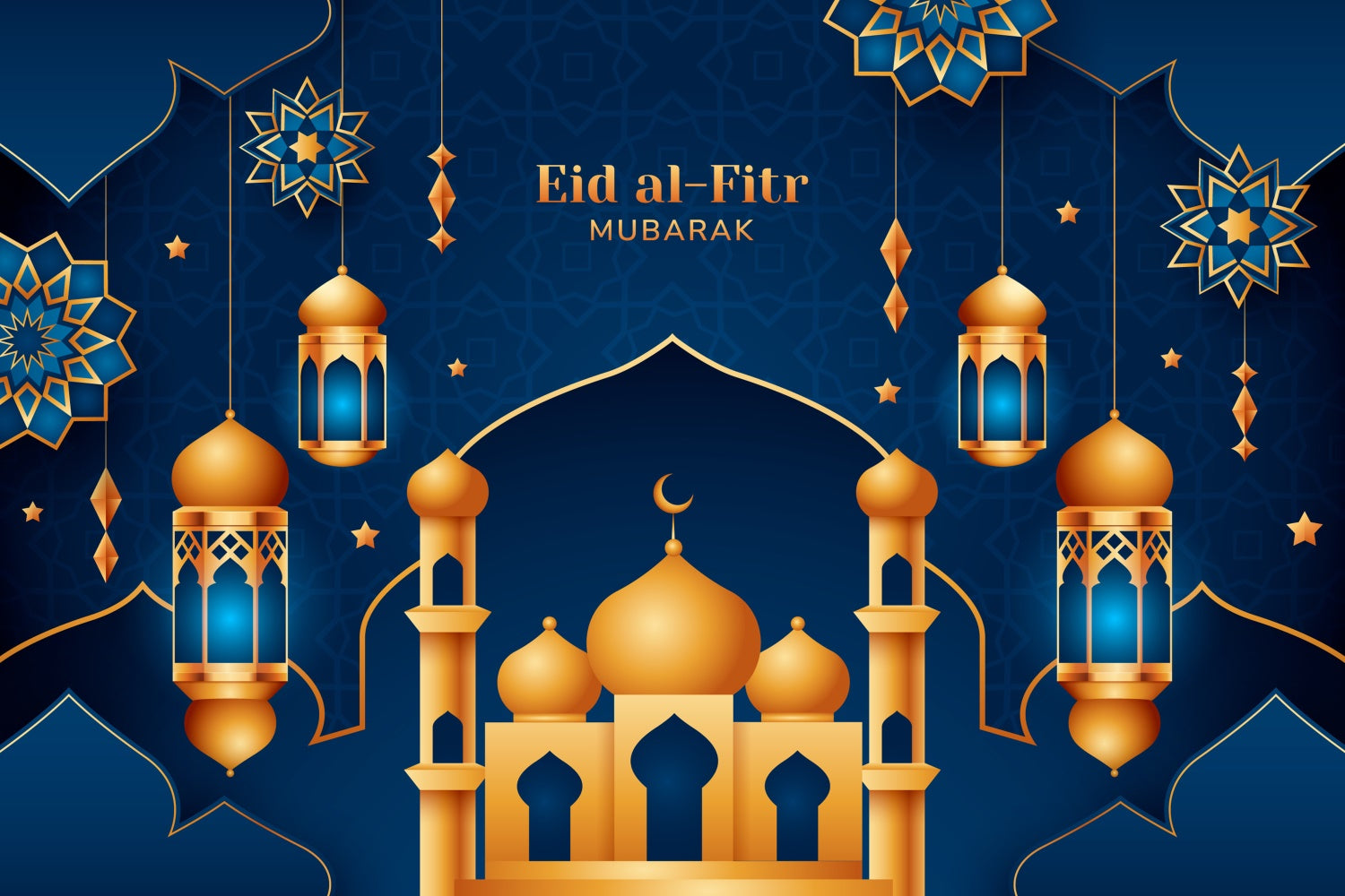 Eid Mubarak Backdrop Verschnörkelte Gold Minarette Eid Blau Backdrop GQ3-80