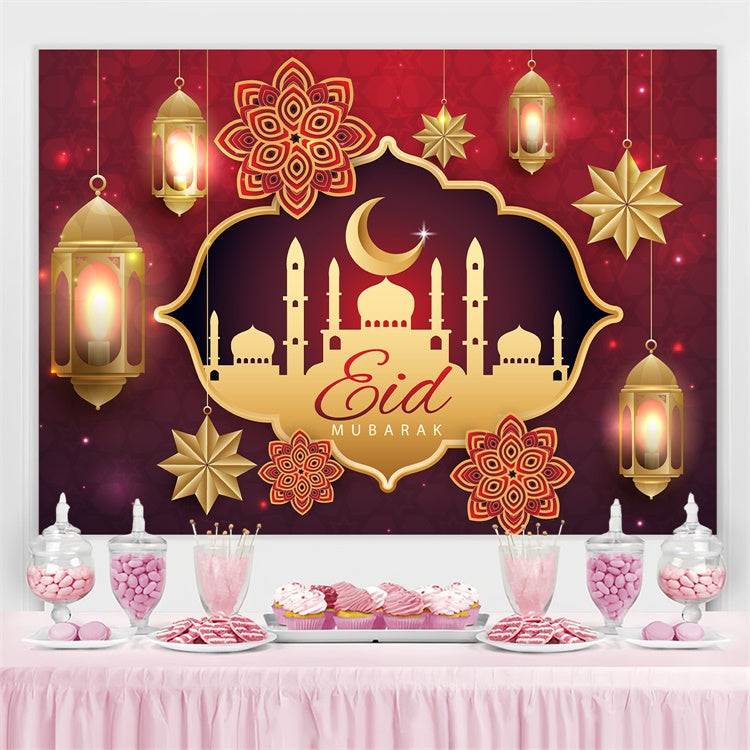 Eid Mubarak Backdrop Gold Moschee Elegante Laternen Backdrop GQ3-84