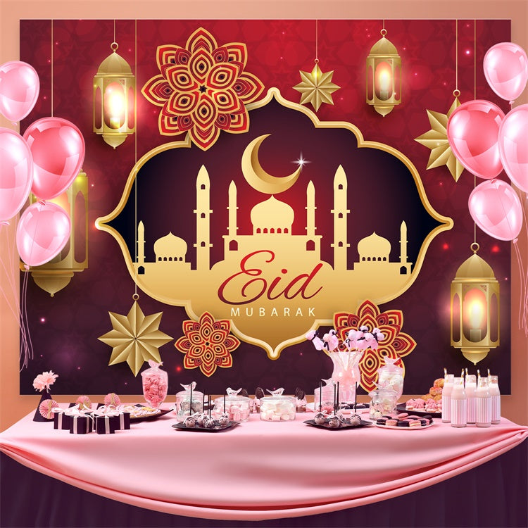 Eid Mubarak Backdrop Gold Moschee Elegante Laternen Backdrop GQ3-84