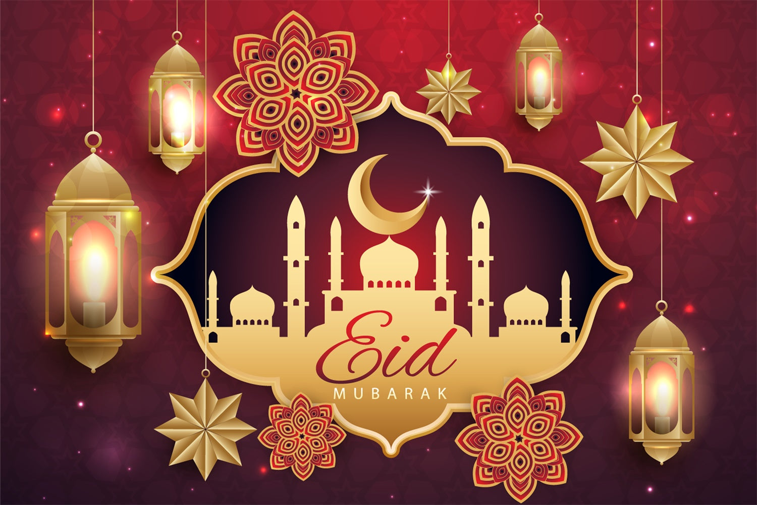 Eid Mubarak Backdrop Gold Moschee Elegante Laternen Backdrop GQ3-84