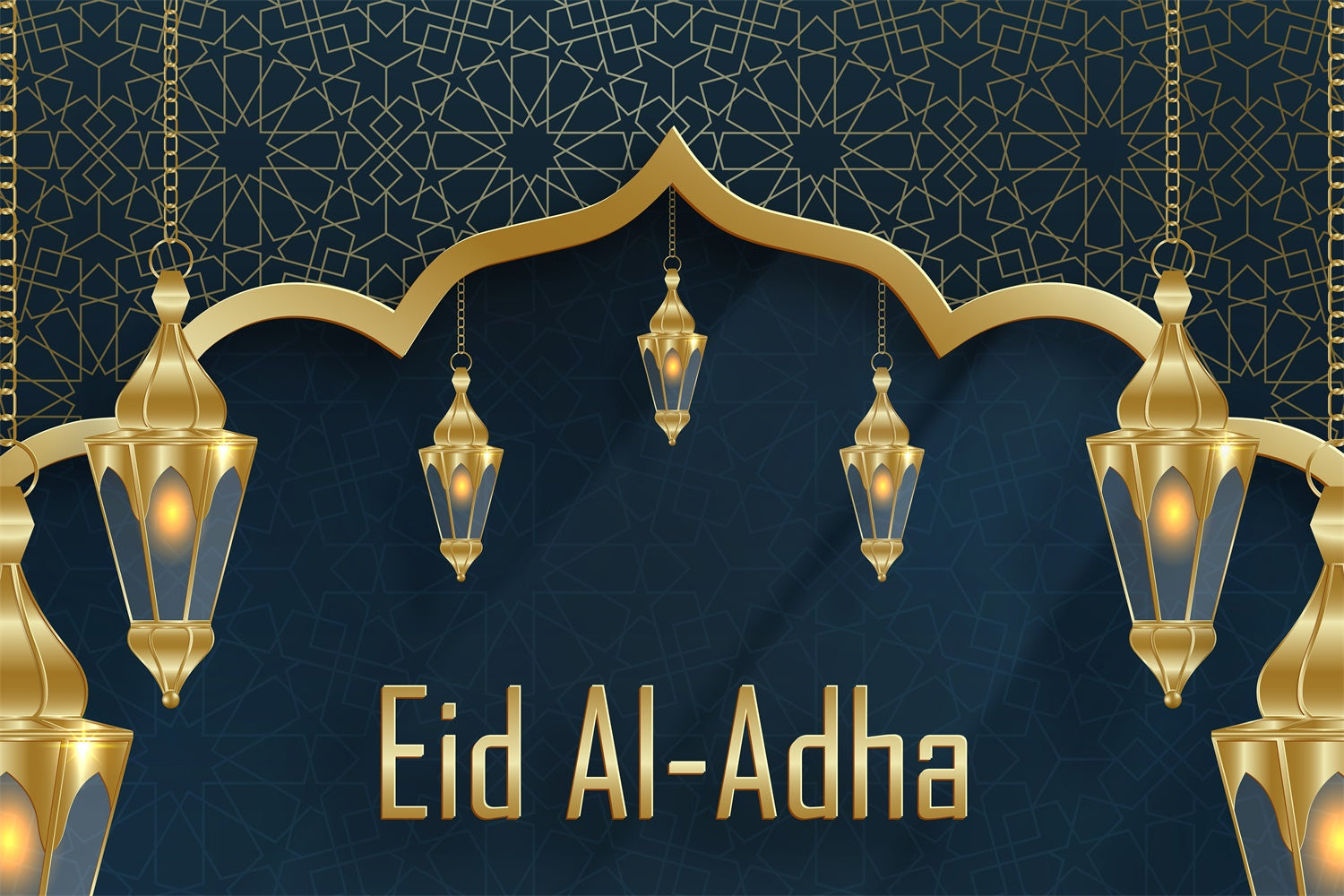 Eid Mubarak Backdrop Elegante Blaue Verzierte Laternen Backdrop GQ3-86