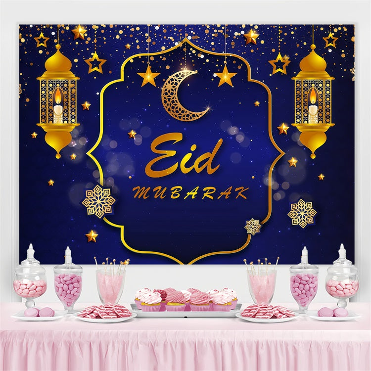 Eid Mubarak Hintergrundkulisse Tiefblaue Goldene Laternen Hintergrundkulisse GQ3-87