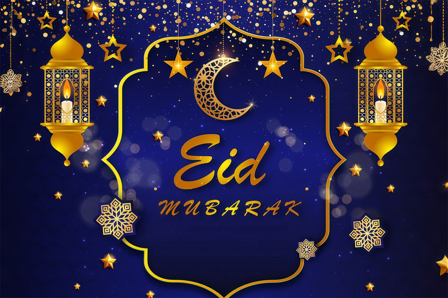 Eid Mubarak Hintergrundkulisse Tiefblaue Goldene Laternen Hintergrundkulisse GQ3-87