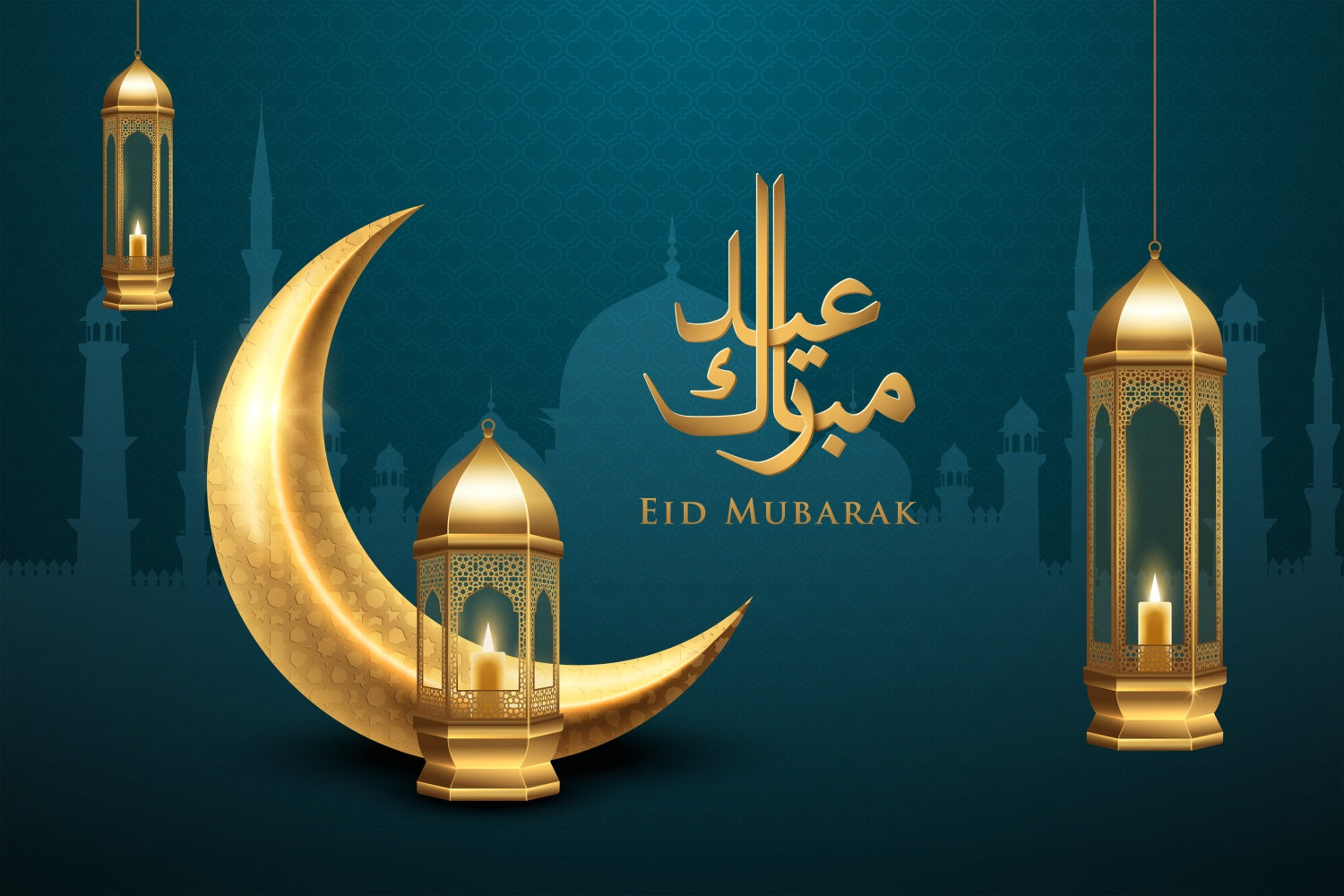 Eid Mubarak Backdrop Glühende Laternen Mondsichel Backdrop GQ3-89