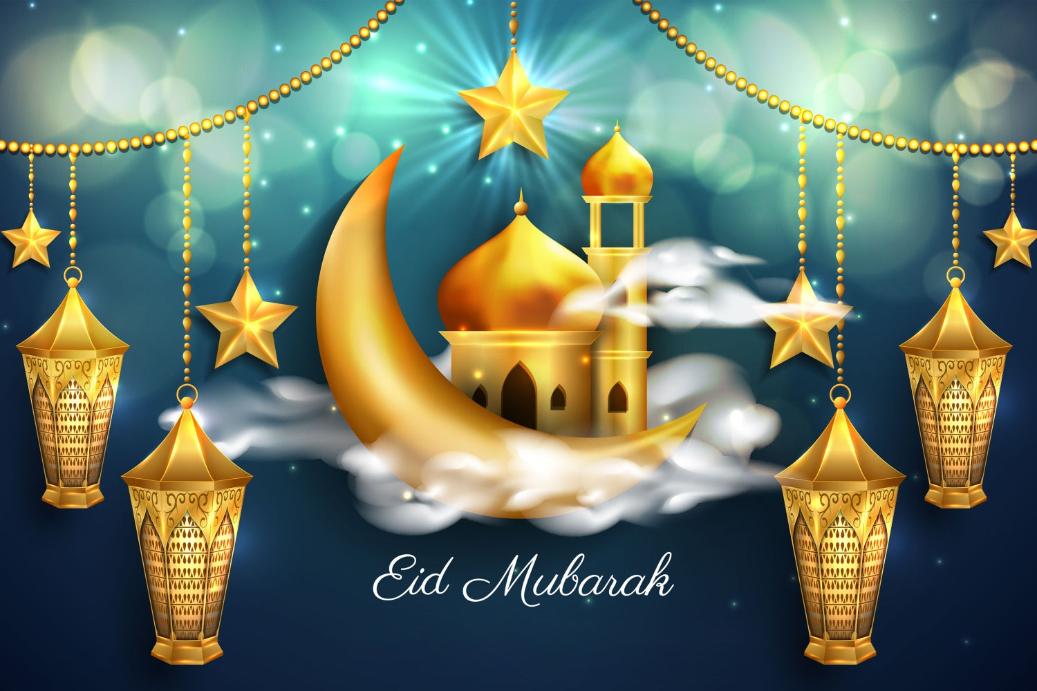 Eid Mubarak Backdrop Schimmernder Halbmond Stern Eid Backdrop GQ3-97