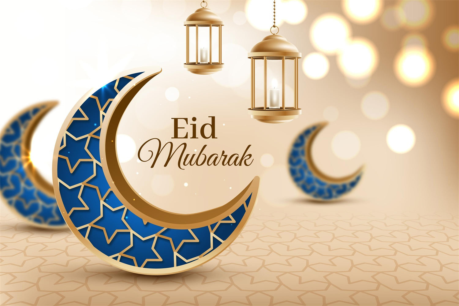 Eid Mubarak Backdrop Arabischer Stil Blau Gold Halbmond Backdrop GQ3-98