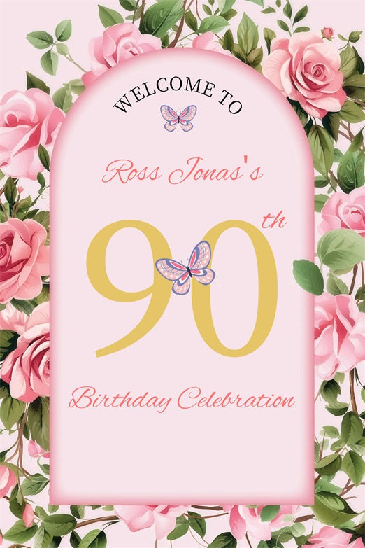 Benutzerdefinierte Geburtstag Backdrop Rosa Blumen 90th Backdrop GQ4-17