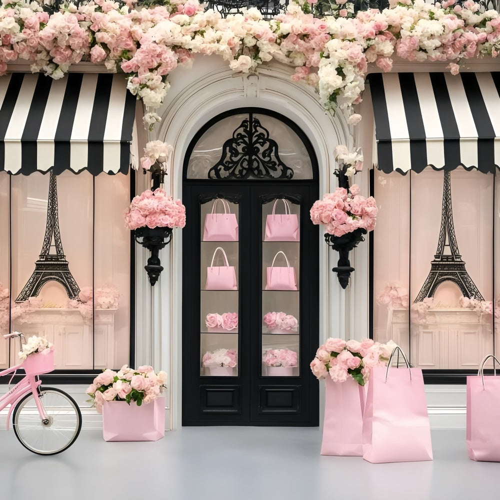 Paris Backdrop Ideen Romantische Boutique Eingang Blume Hintergrund GQ4-164