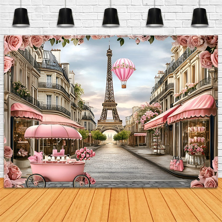 Paris Thema Backdrop Rosa Blumen Ballon Romantik Hintergrund GQ4-165