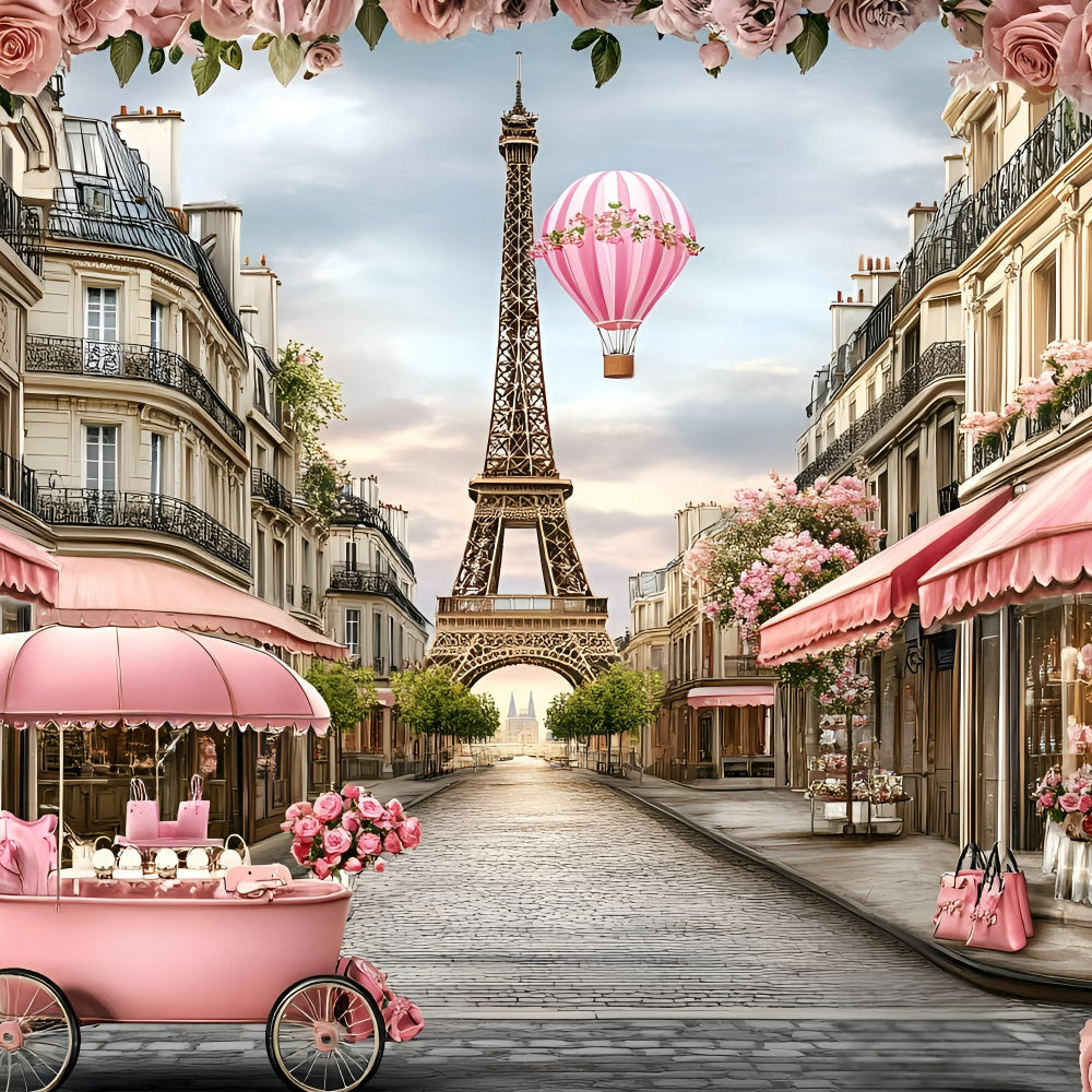 Paris Thema Backdrop Rosa Blumen Ballon Romantik Hintergrund GQ4-165