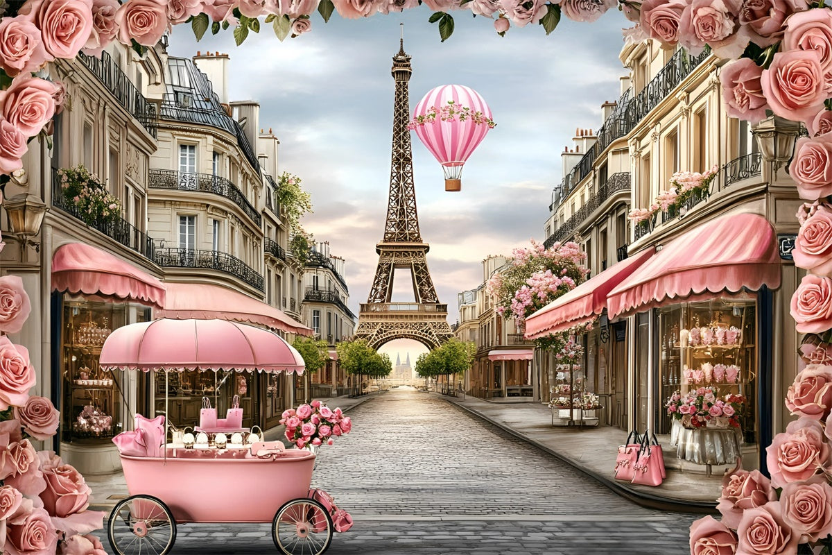 Paris Thema Backdrop Rosa Blumen Ballon Romantik Hintergrund GQ4-165