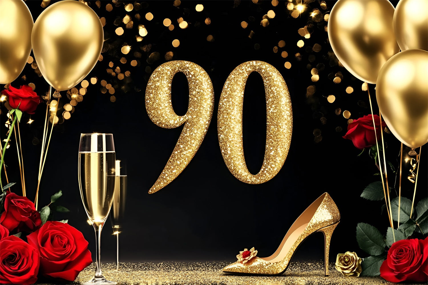 Geburtstag Backdrops 90. Champagner Rose Personalisierte Backdrop GQ4-217