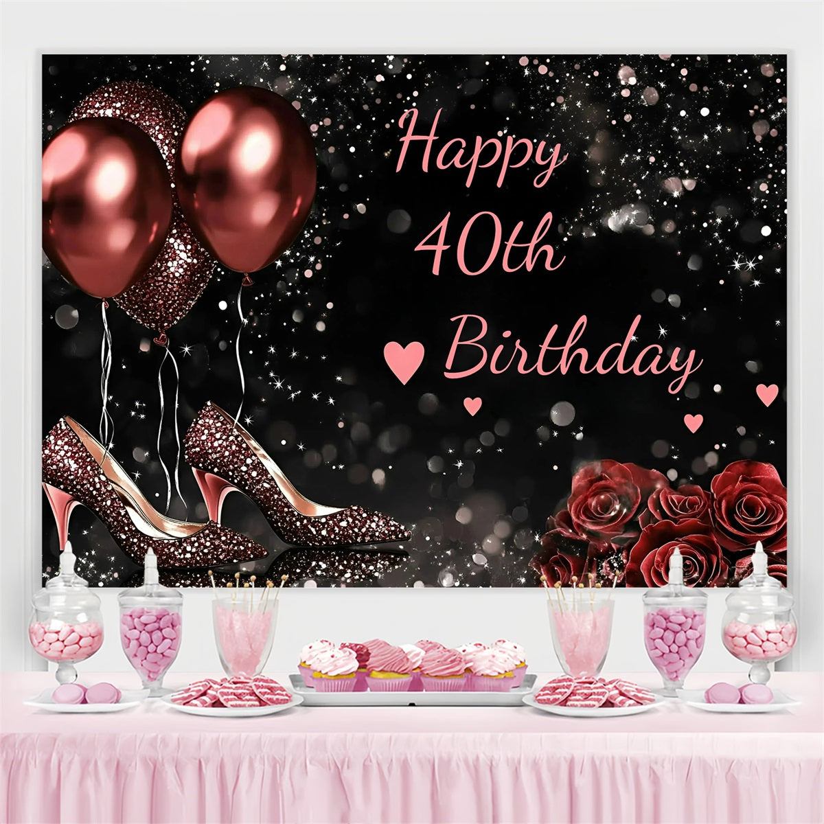 40. Geburtstag Backdrop Rose Luftballons High Heel Custom Backdrop GQ4-218