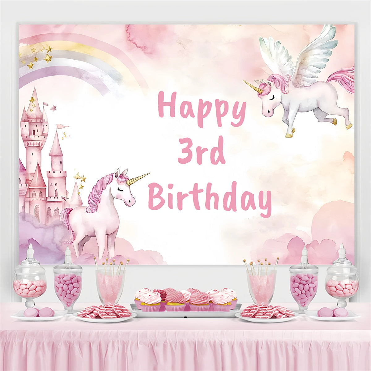 Alles Gute zum Geburtstag Backdrop Einhorn Schloss 3. Customized Backdrop GQ4-219