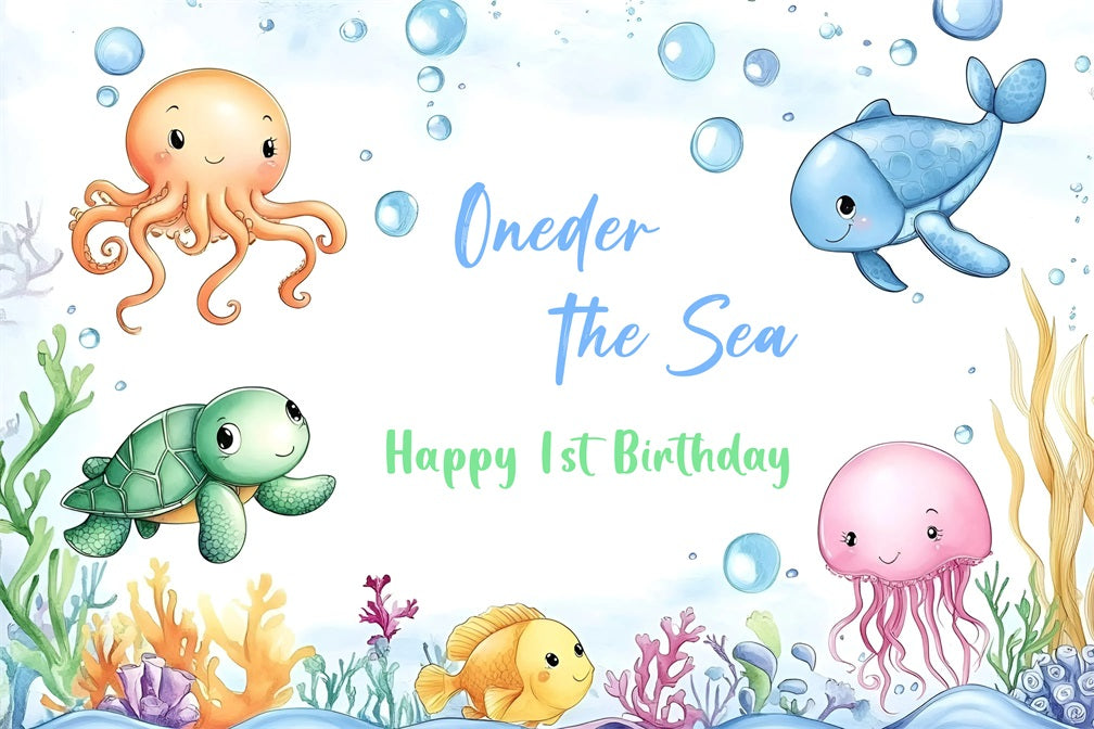 1. Geburtstag Backdrop Cartoon Meerestiere Personalisierte Backdrop GQ4-220