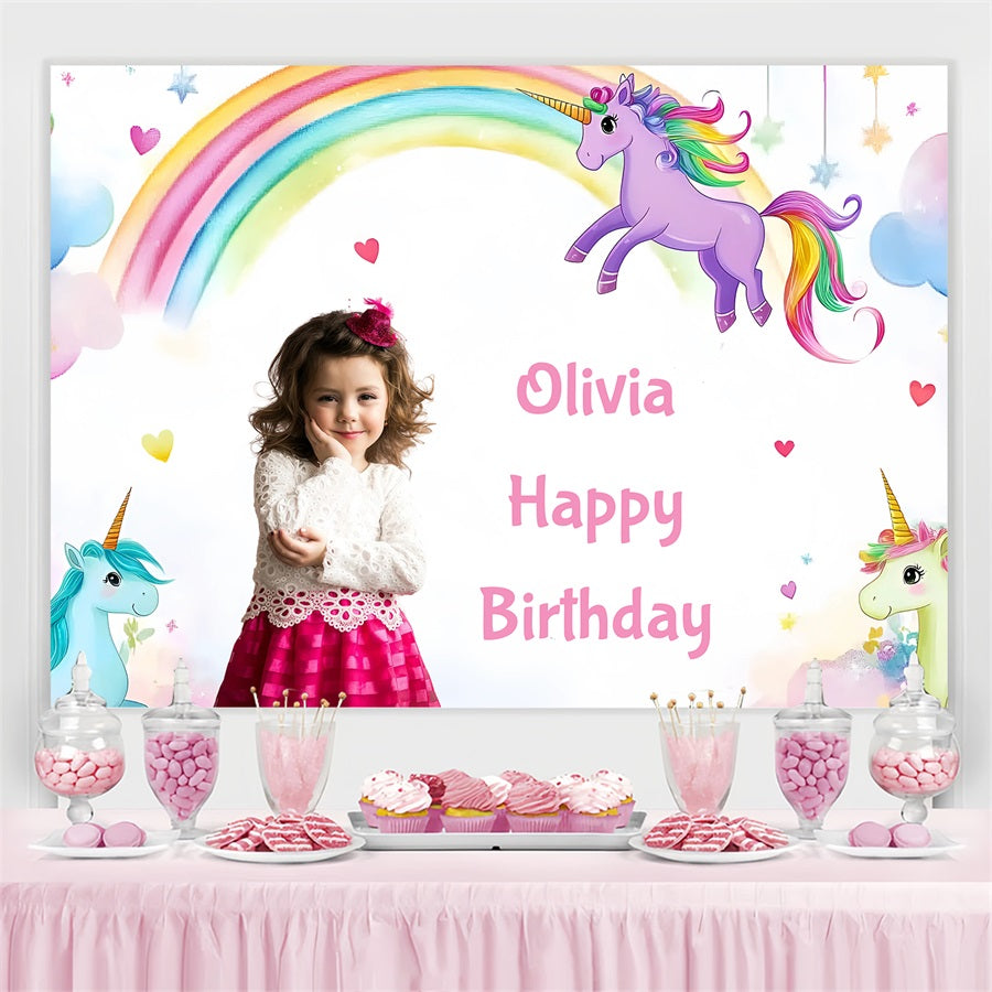 Personalisierte Geburtstag Backdrops Regenbogen Einhorn Backdrop GQ4-229