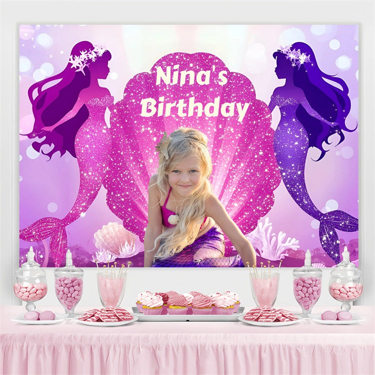 Personalisierte Geburtstag Backdrop Sparkly Mermaid Shell Backdrop GQ4-236