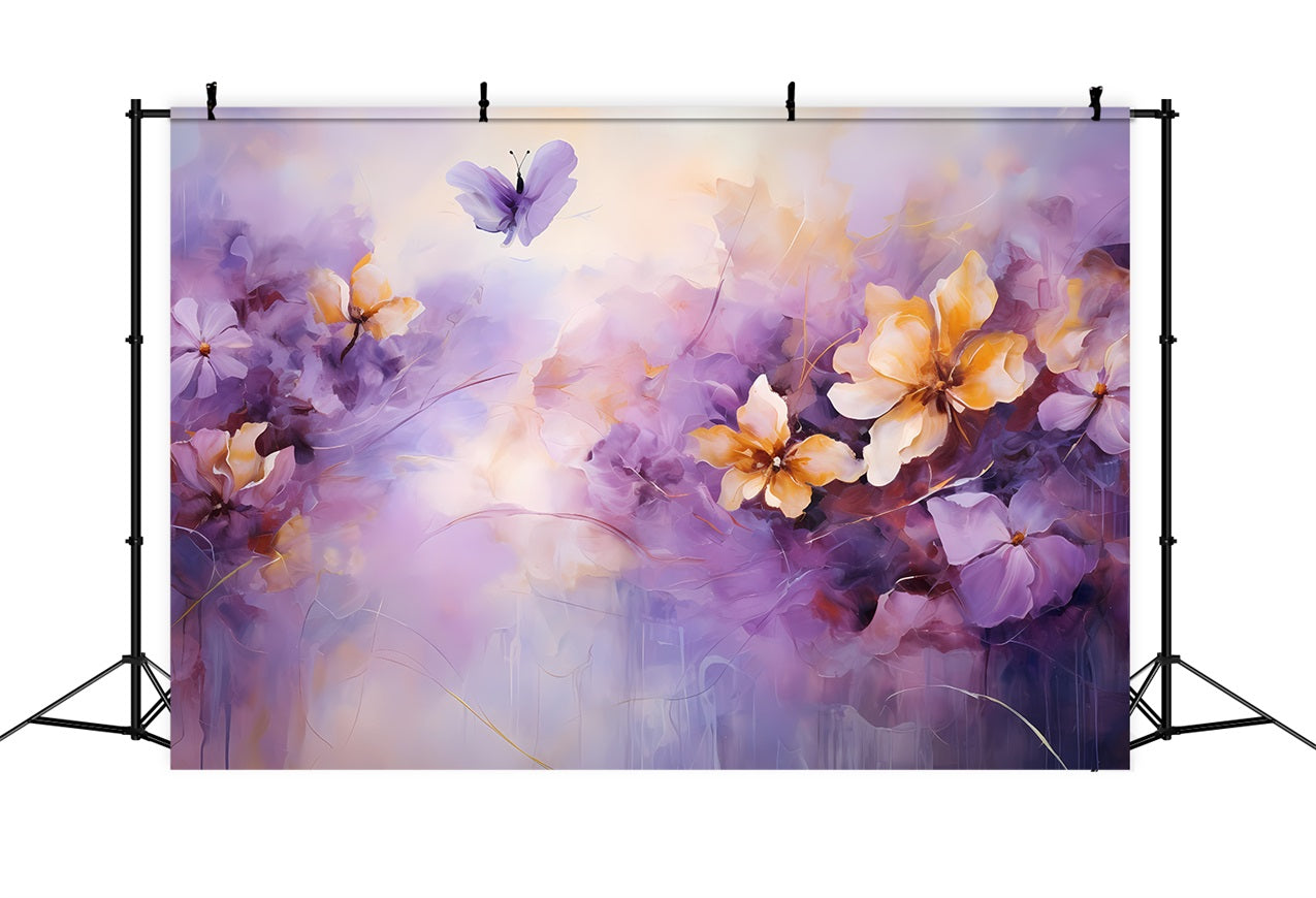 Lila Fotohintergrund Blühende Blumen Schmetterling Hintergrund GQ4-25