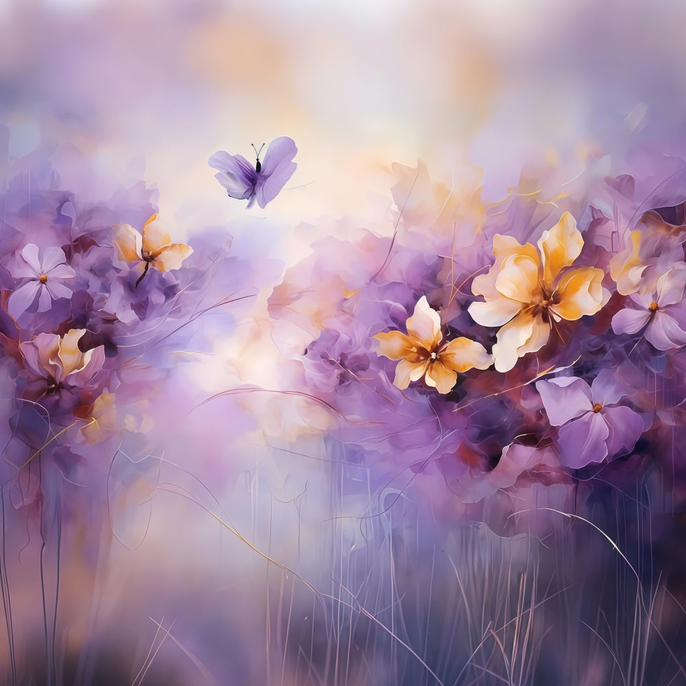 Lila Fotohintergrund Blühende Blumen Schmetterling Hintergrund GQ4-25