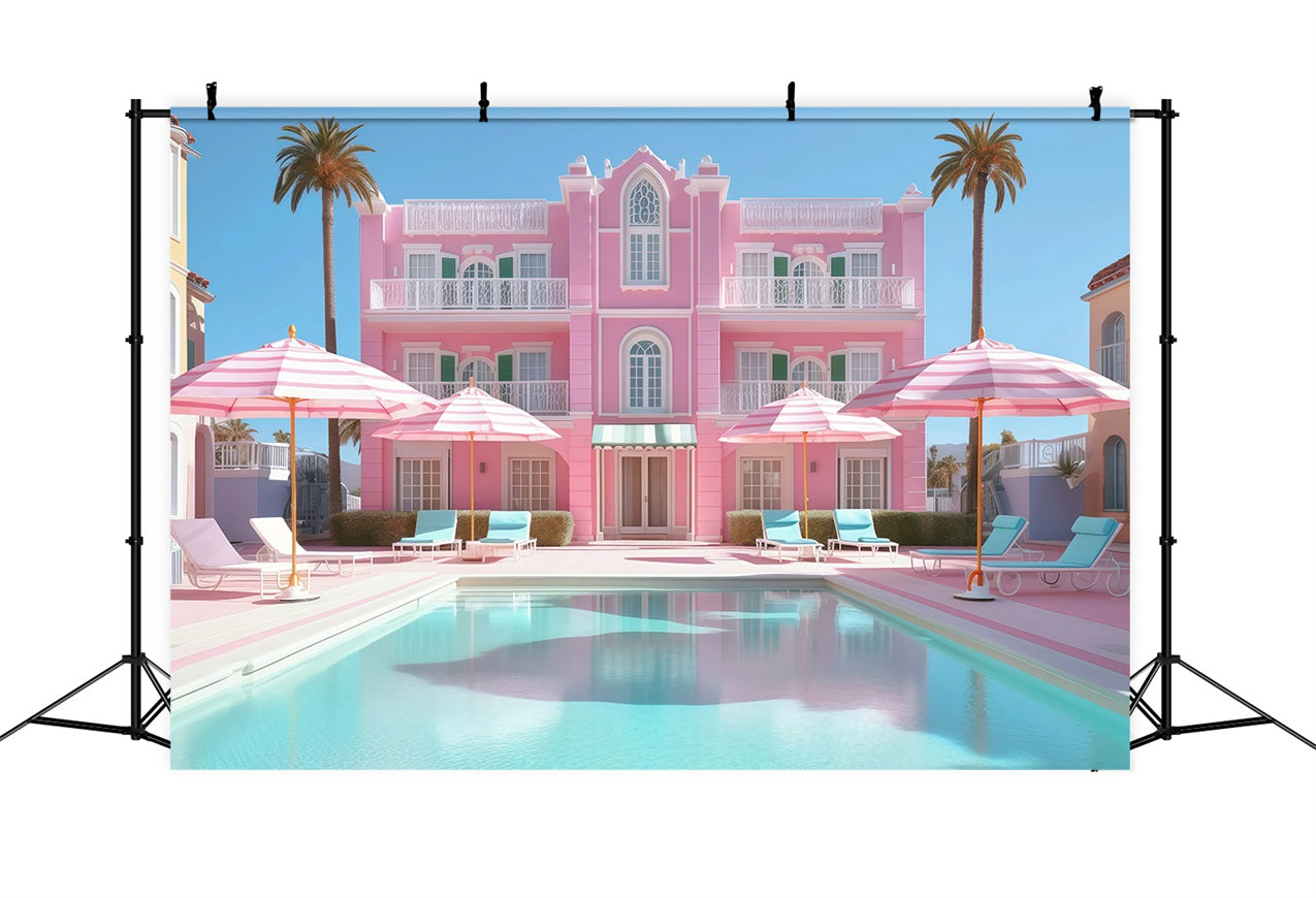 Tropischer Strand Backdrop Poolside Pink Resort Sommer Hintergrund GQ4-256