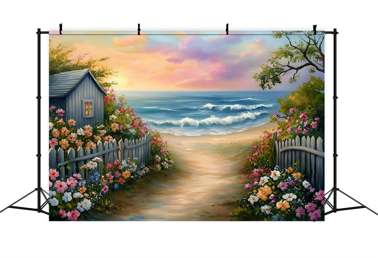 Sommer Backdrops Blumengarten Pfad Strand Backdrop GQ4-259