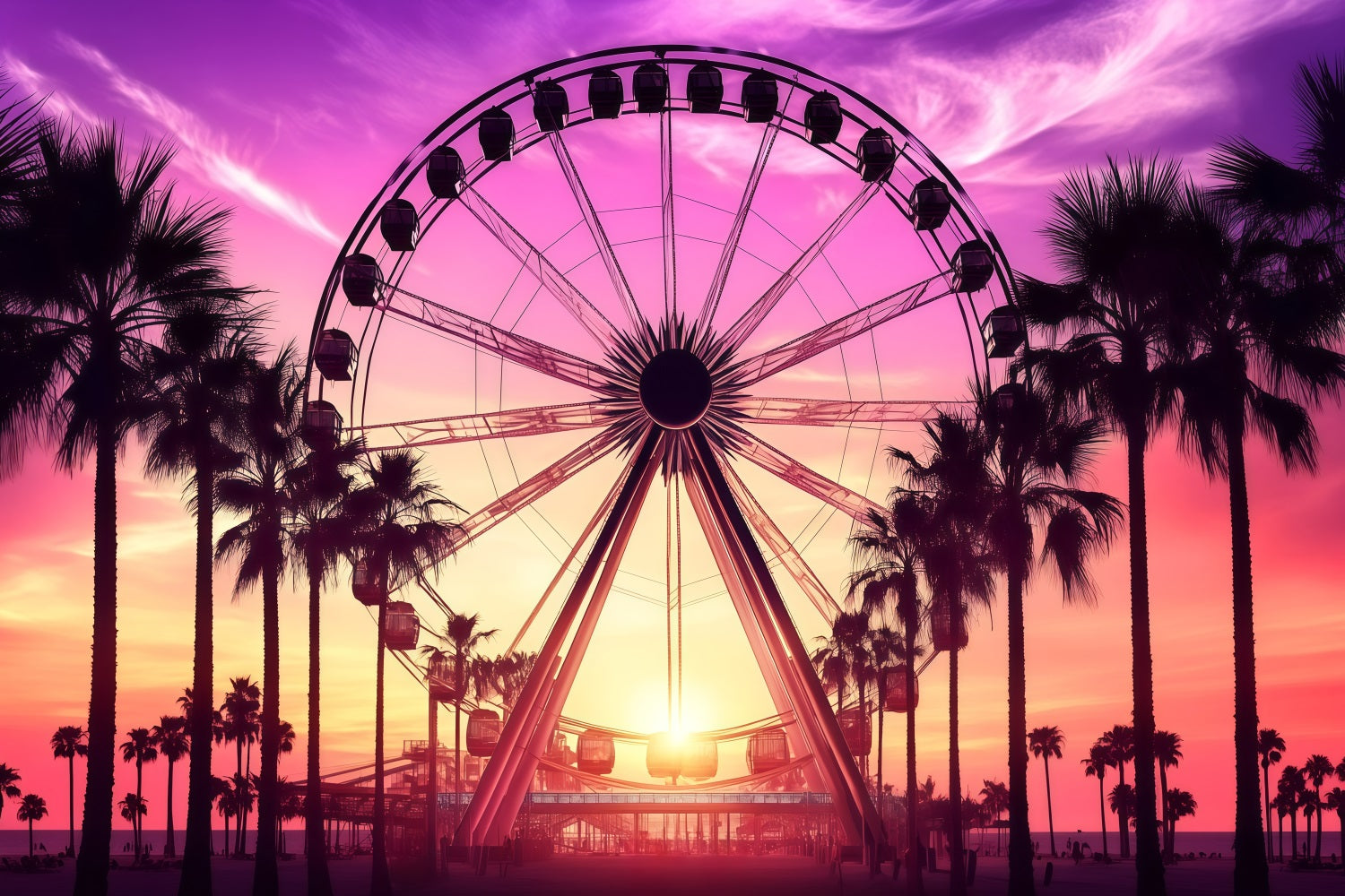 Tropische Fotokulisse Sonnenuntergang Sommer-Riesenrad Kulisse GQ4-261