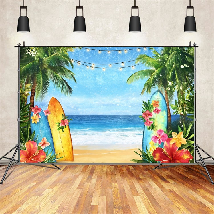 Sommer Backdrops Surfbrett Strand Floral Lights Backdrop GQ4-294