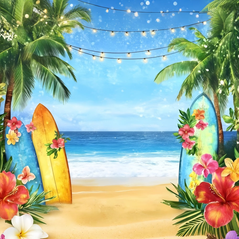 Sommer Backdrops Surfbrett Strand Floral Lights Backdrop GQ4-294