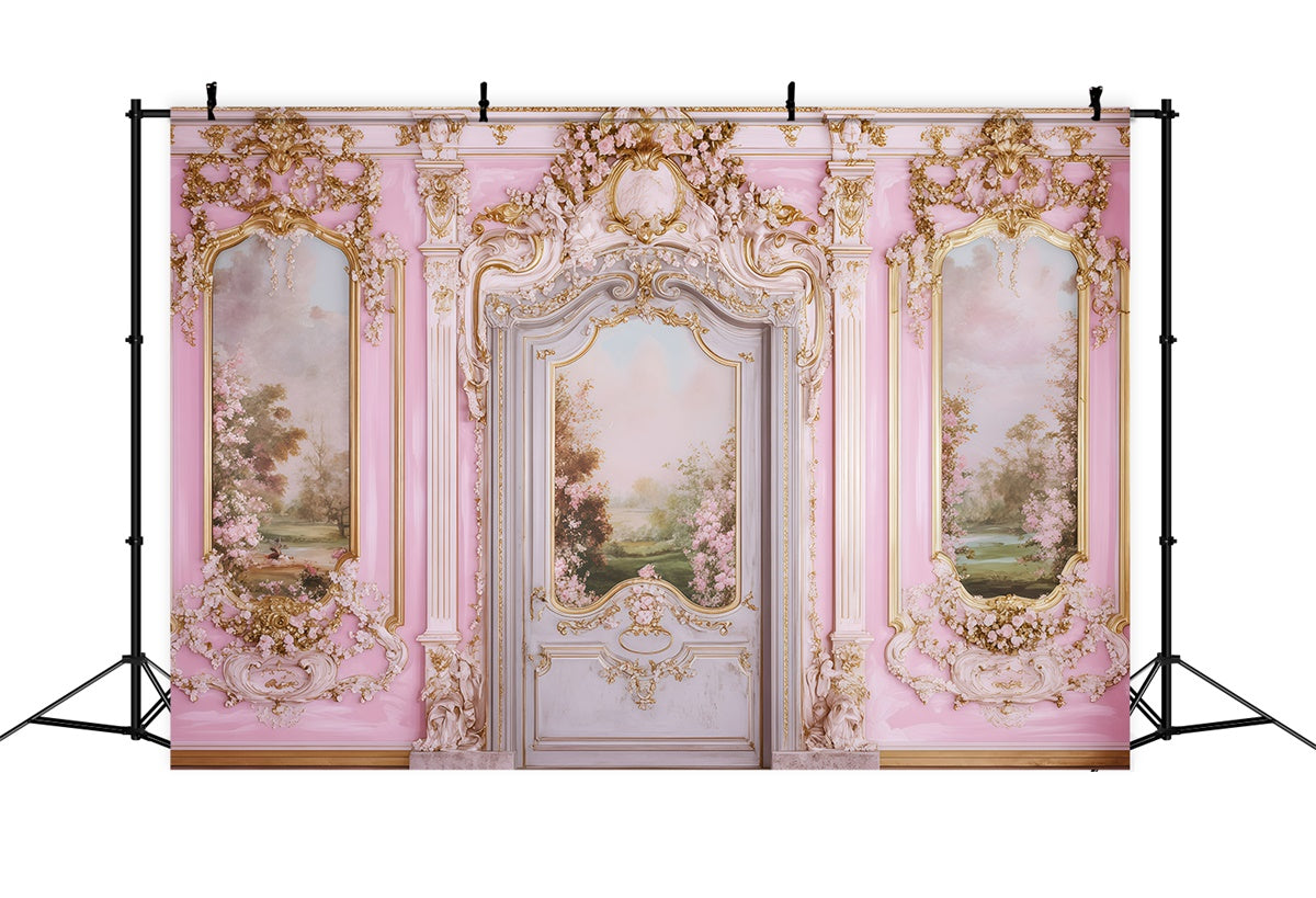 Vintage Wall Backdrop Floral Pink Gold Wall Vintage Fotohintergrund GQ4-303