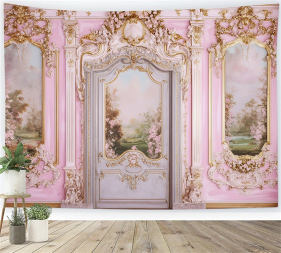 Vintage Wall Backdrop Floral Pink Gold Wall Vintage Fotohintergrund GQ4-303