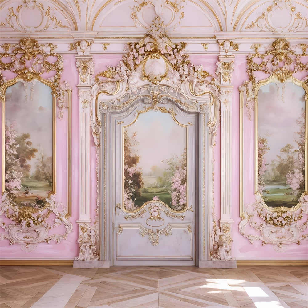 Vintage Wall Backdrop Floral Pink Gold Wall Vintage Fotohintergrund GQ4-303
