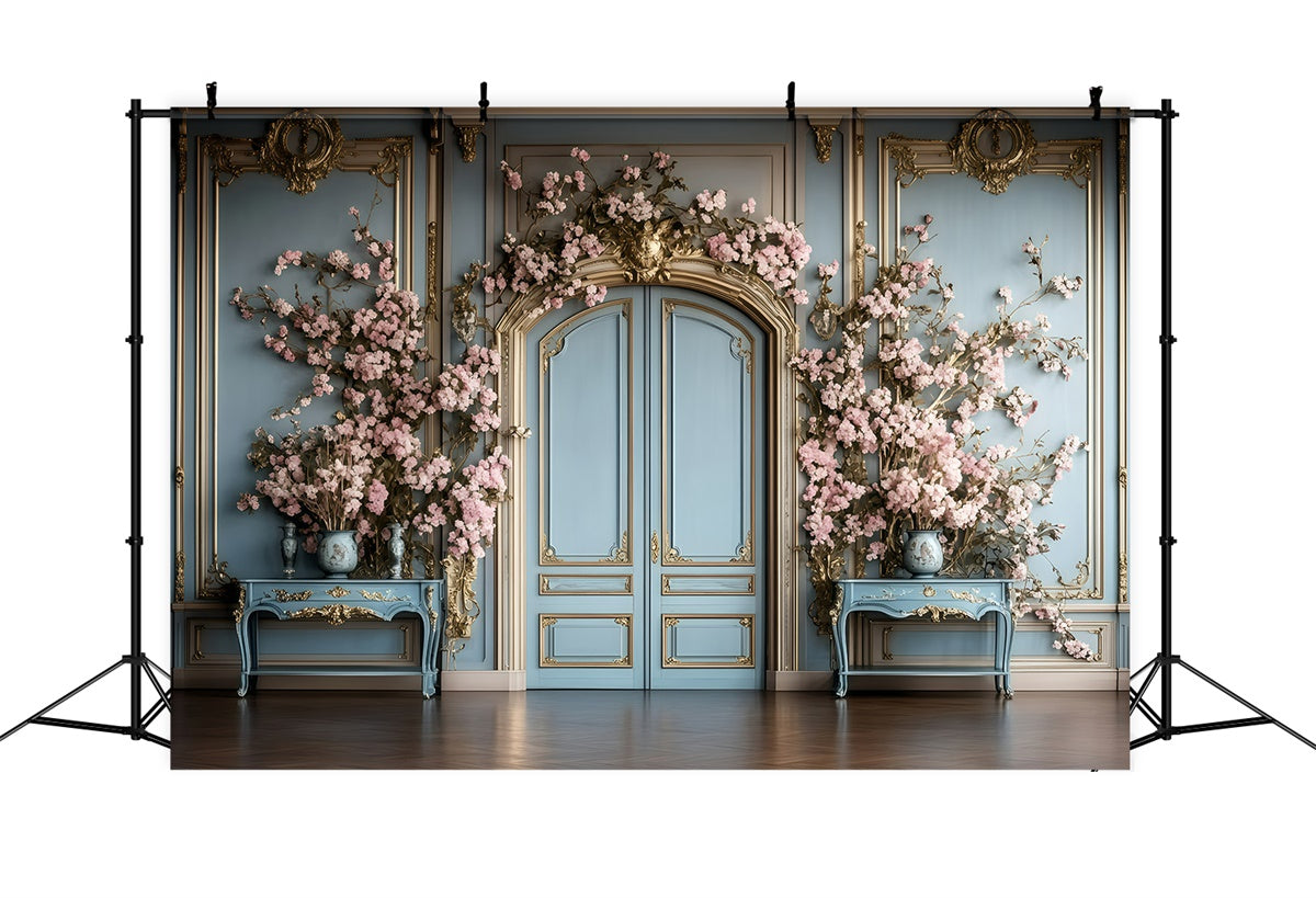 Vintage Wall Backdrop Blau Vintage Floral Tür Hintergrund GQ4-319