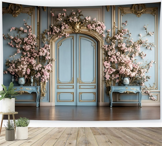 Vintage Wall Backdrop Blau Vintage Floral Tür Hintergrund GQ4-319