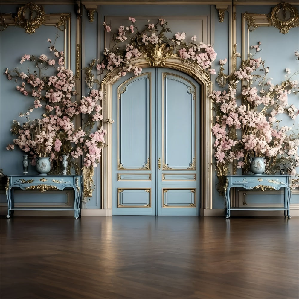 Vintage Wall Backdrop Blau Vintage Floral Tür Hintergrund GQ4-319