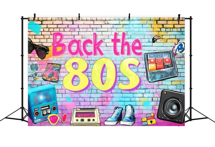 80er Jahre Fotohintergrund Neon Vibes Backsteinwand Vintage Fotohintergrund GQ4-320