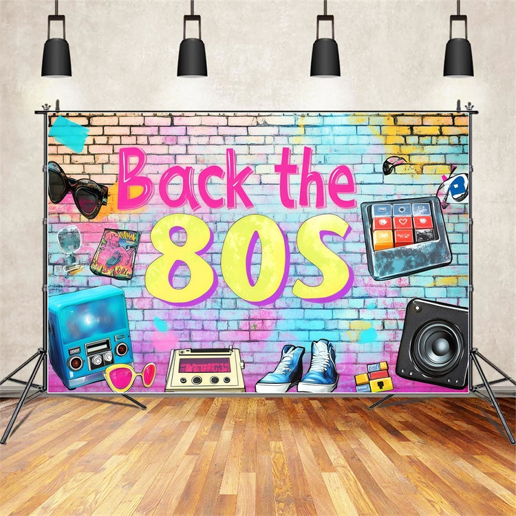80er Jahre Fotohintergrund Neon Vibes Backsteinwand Vintage Fotohintergrund GQ4-320